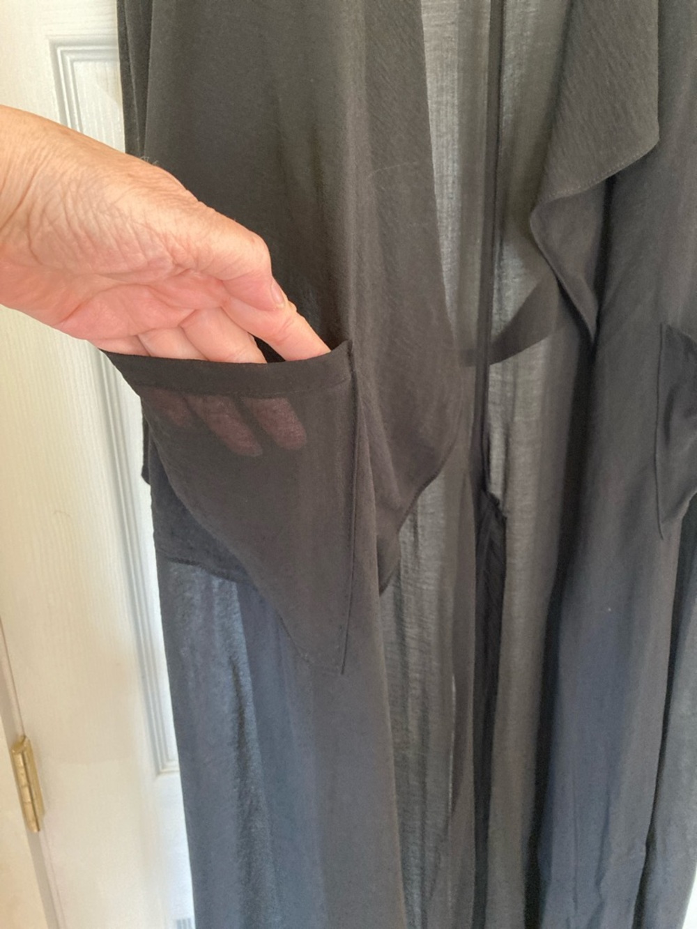 naked wardrobe Sheer Black Draped Open Trench Cardigan - Picture 5 of 10